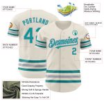 Personalized Teal Gray Line Baseball Jersey - Custom Cream Team Shirt Personalized Cream Teal-Gray Line Baseball Jersey