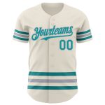 Personalized Teal Gray Line Baseball Jersey - Custom Cream Team Shirt Personalized Cream Teal-Gray Line Baseball Jersey