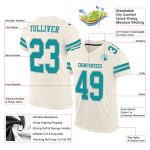 Custom Name and Number Personalized Football Jersey in Cream Teal-Gray Mesh Personalized Cream Teal-Gray Mesh Authentic Football