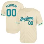 Personalized Cream Teal Gray Mesh Baseball Jersey - Throwback Style Personalized Cream Teal-Gray Mesh Throwback Baseball
