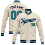 Custom Name Number Bomber Jacket Teal Gray Navy Varsity Full-Snap Personalized Team Letterman Personalized Cream Teal Gray-Navy