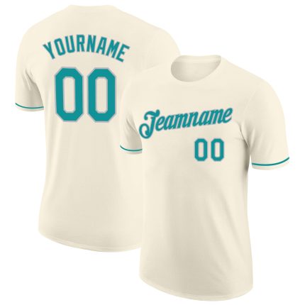 Personalized Teal Gray Performance T-Shirt for Men and Women - Comfortable and Stylish Activewear Personalized Cream Teal-Gray