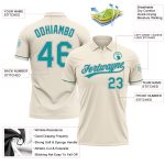Custom Name Number Personalized Golf Polo Shirt in Cream Teal Gray Performance Vapor for Team Sports Personalized Cream Teal-Gray