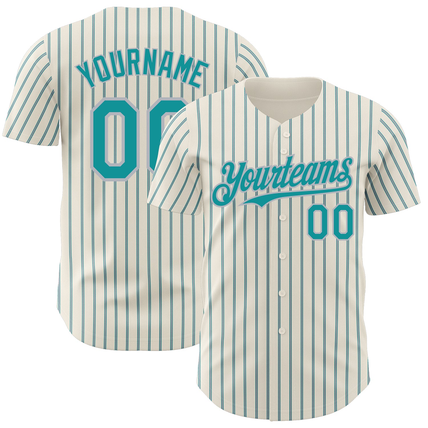 Custom Teal Gray Pinstripe Baseball Jersey with Personalized Name & Number - Authentic Team Gear Personalized Cream (Teal