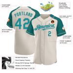 Personalized Teal Gray Baseball Jersey with Raglan Sleeves for Men and Women Personalized Cream Teal-Gray Raglan Sleeves