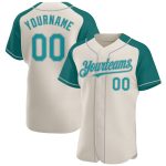 Personalized Teal Gray Baseball Jersey with Raglan Sleeves for Men and Women Personalized Cream Teal-Gray Raglan Sleeves
