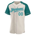 Personalized Teal Gray Baseball Jersey with Raglan Sleeves for Men and Women Personalized Cream Teal-Gray Raglan Sleeves