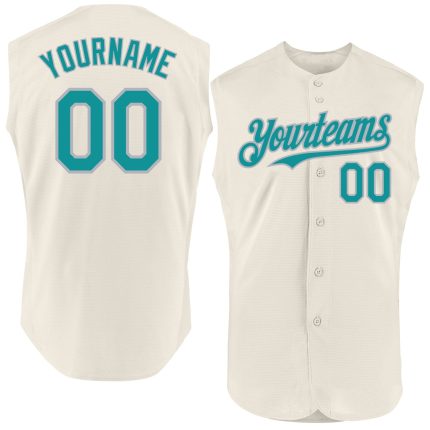 Personalized Teal Gray Baseball Jersey Sleeveless Custom Design for Unisex Personalized Cream Teal-Gray Sleeveless Baseball