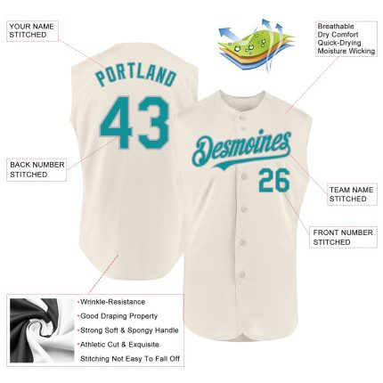 Personalized Teal Gray Baseball Jersey Sleeveless Custom Design for Unisex Personalized Cream Teal-Gray Sleeveless Baseball