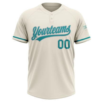 Personalized Teal Gray Two-Button Unisex Softball Jersey - Comfortable Custom Apparel Personalized Cream Teal-Gray Two-Button