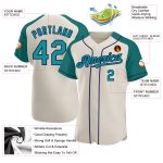 Personalized Teal Navy Baseball Jersey with Raglan Sleeves for Men and Women Personalized Cream Teal-Navy Raglan Sleeves