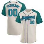 Personalized Teal Navy Baseball Jersey with Raglan Sleeves for Men and Women Personalized Cream Teal-Navy Raglan Sleeves