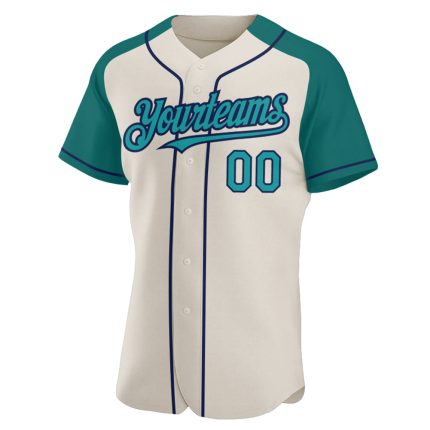 Personalized Teal Navy Baseball Jersey with Raglan Sleeves for Men and Women Personalized Cream Teal-Navy Raglan Sleeves