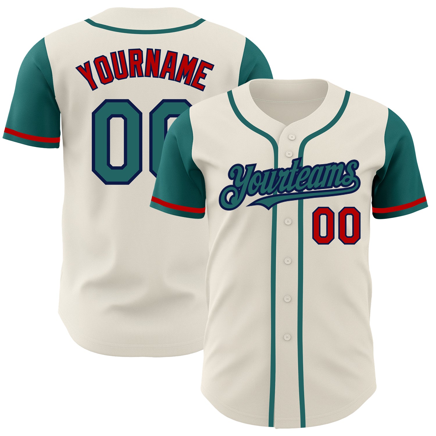 Custom Name and Number Personalized Two Tone Baseball Jersey - Cream Teal Navy Red Authentic Team Gear Personalized Cream