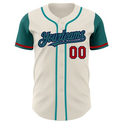 Personalized Two Tone Baseball Jersey in Cream Teal Navy Red - Customizable Sports Apparel Personalized Cream Teal Navy-Red