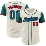 Personalized Two Tone Baseball Jersey in Cream Teal Navy Red - Customizable Sports Apparel Personalized Cream Teal Navy-Red