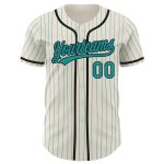 Personalized Black Pinstripe Baseball Jersey in Cream Teal - Custom Name & Number Personalized Cream Teal Pinstripe Black
