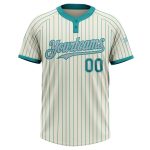 Personalized Gray Teal Pinstripe Two-Button Unisex Softball Jersey Personalized Cream Teal Pinstripe Gray Two-Button Unisex