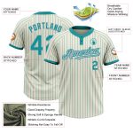 Personalized Gray Teal Pinstripe Two-Button Unisex Softball Jersey Personalized Cream Teal Pinstripe Gray Two-Button Unisex