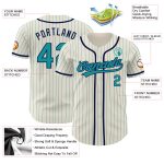Custom Name and Number Navy Baseball Jersey - Personalized Cream Teal Pinstripe Authentic Team Apparel Personalized Cream