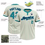 Personalized Teal Pinstripe Navy Softball Jersey Unisex Two-Button Design Personalized Cream Teal Pinstripe Navy Two-Button