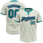 Personalized Teal Pinstripe Navy Softball Jersey Unisex Two-Button Design Personalized Cream Teal Pinstripe Navy Two-Button