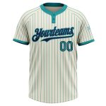 Custom Name Number Unisex Softball Jersey - Personalized Navy Cream Teal Pinstripe Two-Button Design Personalized Cream Teal