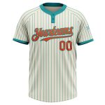Personalized Teal Pinstripe Orange Softball Jersey Unisex Two-Button Design Personalized Cream Teal Pinstripe Orange Two-Button