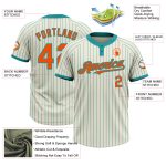 Custom Name and Number Softball Jersey - Personalized Unisex Two-Button Teal Pinstripe with Orange Details Personalized Cream