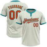 Personalized Teal Pinstripe Orange Softball Jersey Unisex Two-Button Design Personalized Cream Teal Pinstripe Orange Two-Button