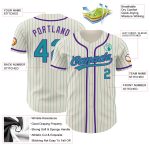 Personalized Purple Baseball Jersey with Cream Teal Pinstripes - Custom Sports Apparel Personalized Cream Teal Pinstripe