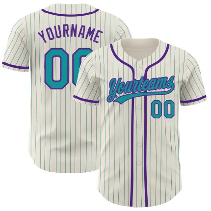 Personalized Purple Baseball Jersey with Cream Teal Pinstripes - Custom Sports Apparel Personalized Cream Teal Pinstripe