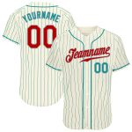 Custom Authentic Baseball Jersey with Personalized Name and Number - Cream Teal Pinstripe Red Teal-Gray Personalized Cream