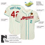 Personalized Teal Pinstripe Red Teal-Gray Baseball Jersey for Men and Women Personalized Cream Teal Pinstripe Red Teal-Gray