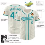 Personalized Teal Gray Pinstripe Baseball Jersey | Authentic Cream Jersey Personalized Cream Teal Pinstripe Teal-Gray Authentic