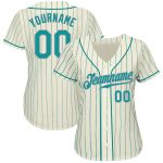 Custom Name and Number Authentic Baseball Jersey - Personalized Cream Teal Pinstripe Teal-Gray Design Personalized Cream