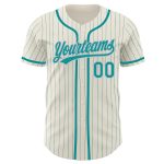 Personalized Teal Gray Baseball Jersey with Cream Pinstripes - Customizable Design Personalized Cream Teal Pinstripe Teal-Gray