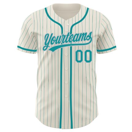Personalized Teal Gray Baseball Jersey with Cream Pinstripes - Customizable Design Personalized Cream Teal Pinstripe Teal-Gray