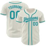 Personalized Teal Gray Baseball Jersey with Cream Pinstripes - Customizable Design Personalized Cream Teal Pinstripe Teal-Gray
