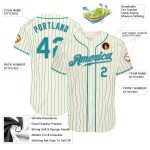 Personalized Teal Gray Pinstripe Baseball Jersey for Men and Women Personalized Cream Teal Pinstripe Teal-Gray Baseball Jersey