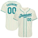 Personalized Teal Gray Pinstripe Baseball Jersey for Men and Women Personalized Cream Teal Pinstripe Teal-Gray Baseball Jersey