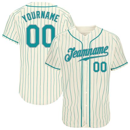 Personalized Teal Gray Pinstripe Baseball Jersey for Men and Women Personalized Cream Teal Pinstripe Teal-Gray Baseball Jersey