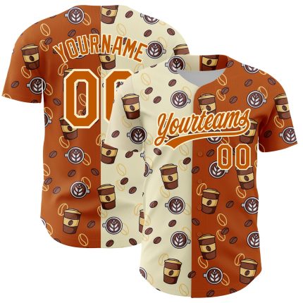 Personalized Texas Orange 3D Baseball Jersey for International Coffee Day Personalized Cream Texas Orange 3D International