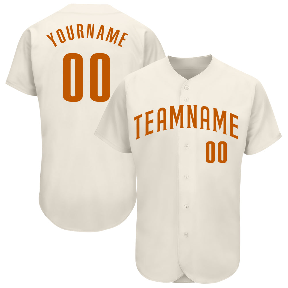 Personalized Texas Orange Baseball Jersey - Custom Cream Team Apparel Personalized Cream Texas Orange Baseball Jersey