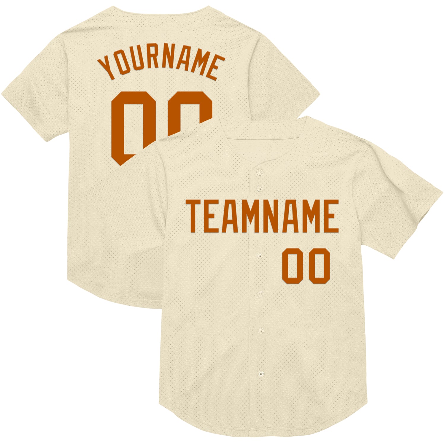 Personalized Texas Orange Mesh Baseball Jersey - Custom Throwback Style Personalized Cream Texas Orange Mesh Throwback Baseball