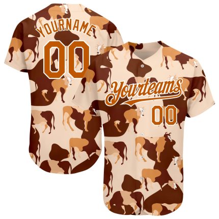 Personalized Texas Orange-White 3D Ox Baseball Jersey for Men and Women Personalized Cream Texas Orange-White 3D Ox Baseball
