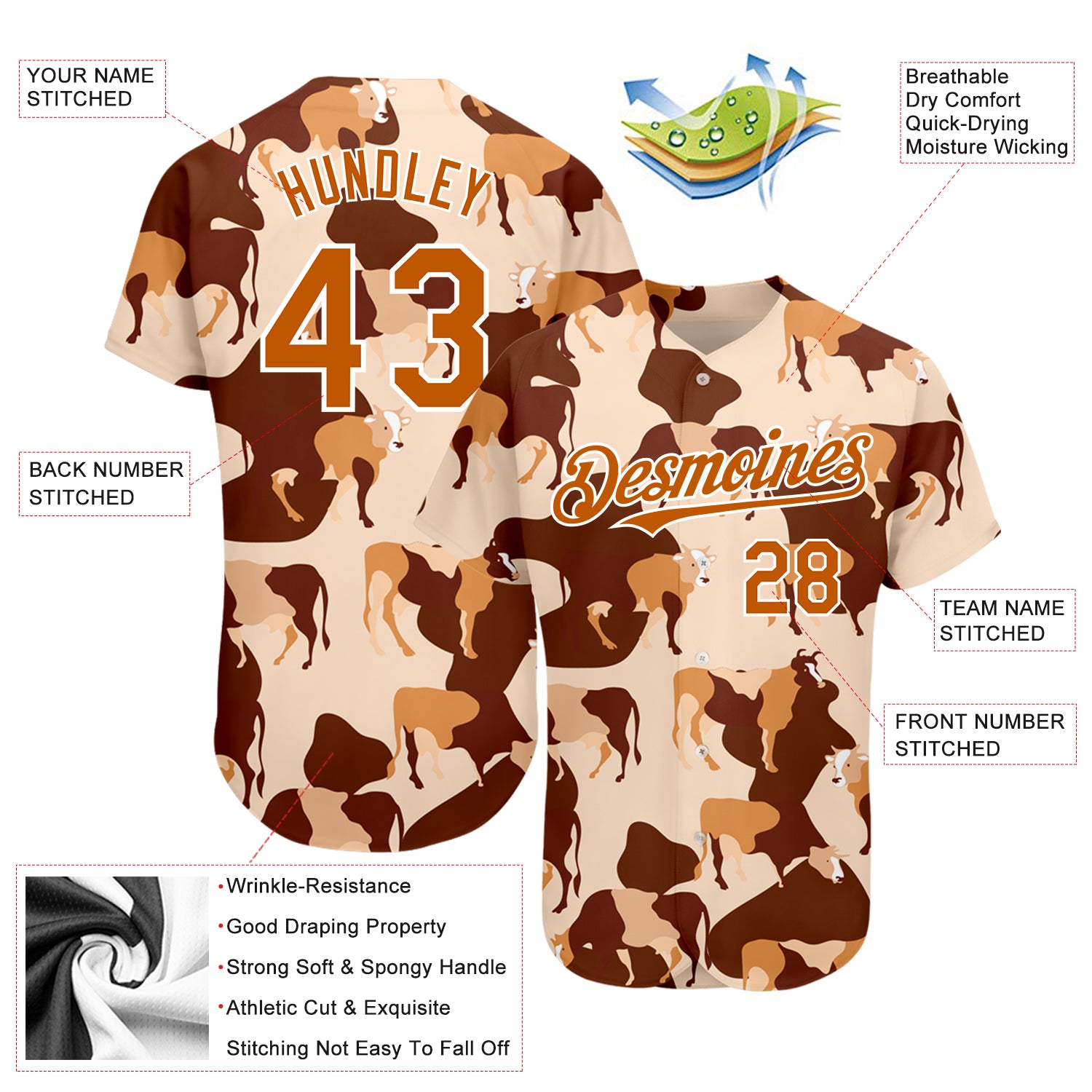 Personalized Texas Orange-White 3D Ox Baseball Jersey for Men and Women Personalized Cream Texas Orange-White 3D Ox Baseball - Image 3
