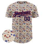 Personalized 3D American Flag Baseball Jersey - US Navy Blue-Red Custom Name & Number Personalized Cream US Navy Blue-Red