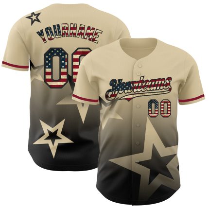 Personalized Vintage USA Flag Baseball Jersey Custom Name & Number Black 3D Gradient Twinkle Star Design Personalized Cream