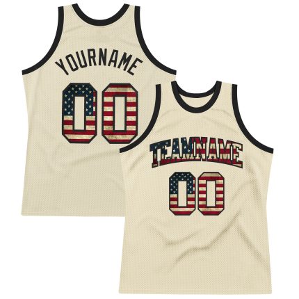 Custom Vintage USA Flag Basketball Jersey - Personalized Black Throwback with Team Name and Number Personalized Cream Vintage